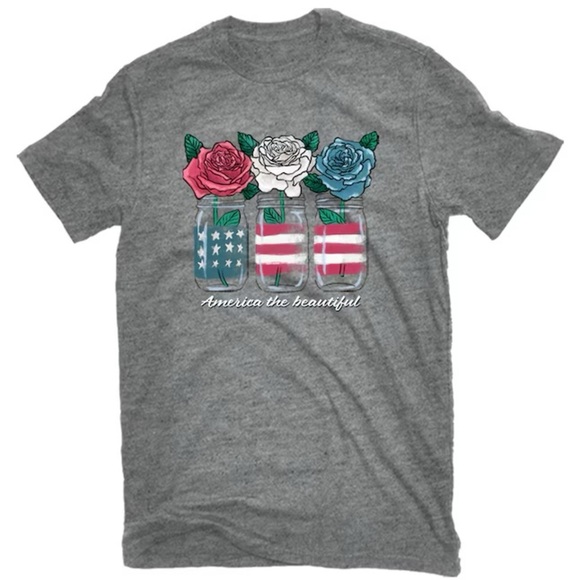 Gray and Red Short Sleeve Tee with Patriotic Graphic - Picture 1 of 1